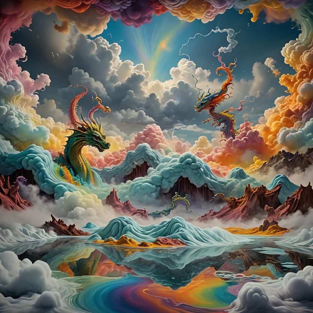 Vibrant Non-Newtonian Lake with Dragon Shape