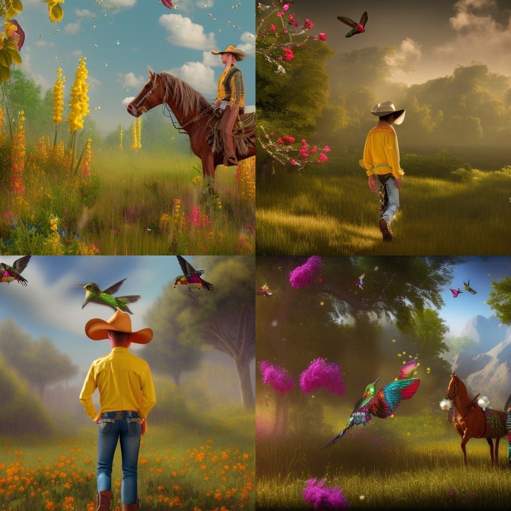 Gingham Cowboy Shirt with Hummingbirds: Matte Painting