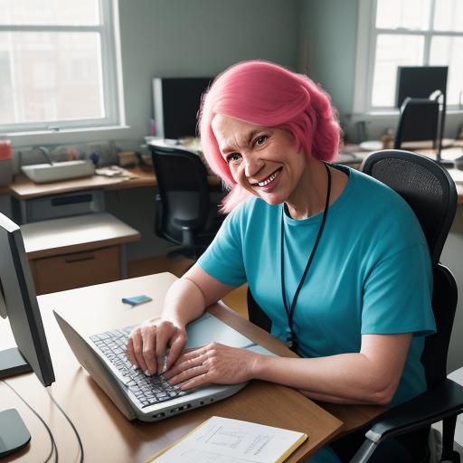 Woman with Disability Works at Computer: Concept Art