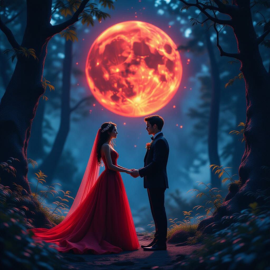 Mystical Forest Wedding Under Blood Moon