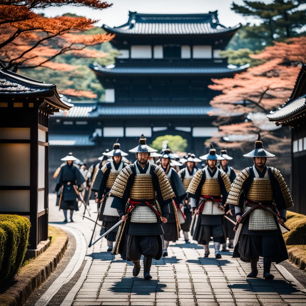 Feudal Lord and Samurai at Castle Gate
