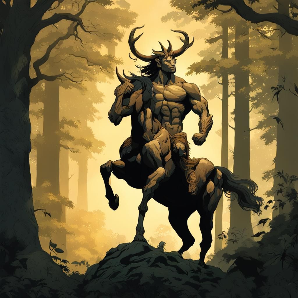 Powerful Centaur in Lush Forest, Fantasy Art