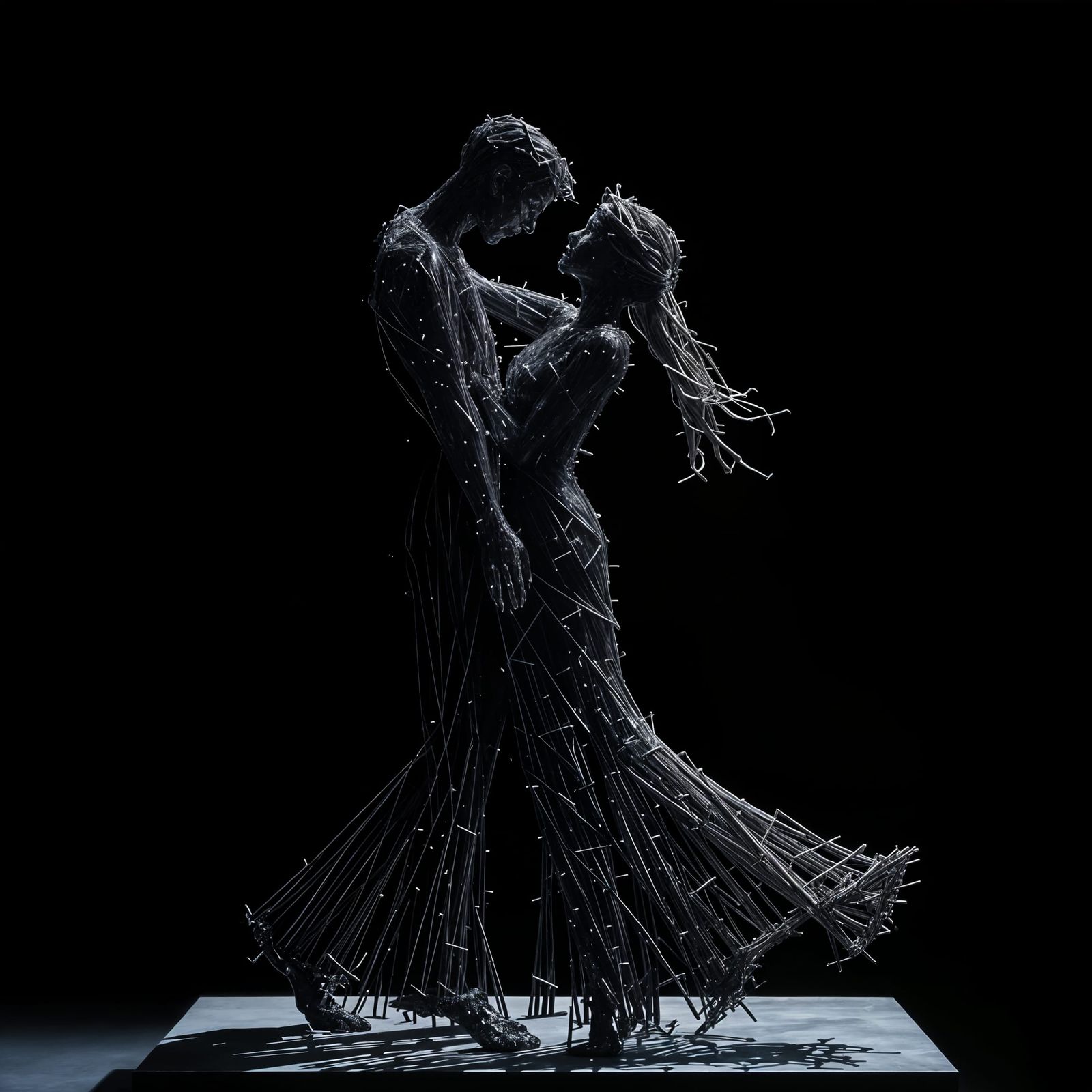 Couple Dancer Sculpture in Wrought Iron Nails