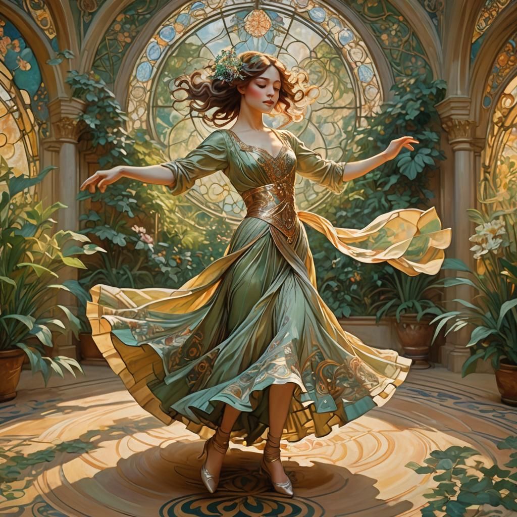 Elegant Dancer in Art Nouveau Style Ballroom