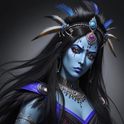 Blue-Skinned Kali in Digital Manga Style