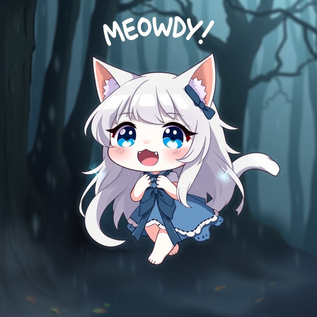 Whimsical Anime Catgirl in Haunted Woods