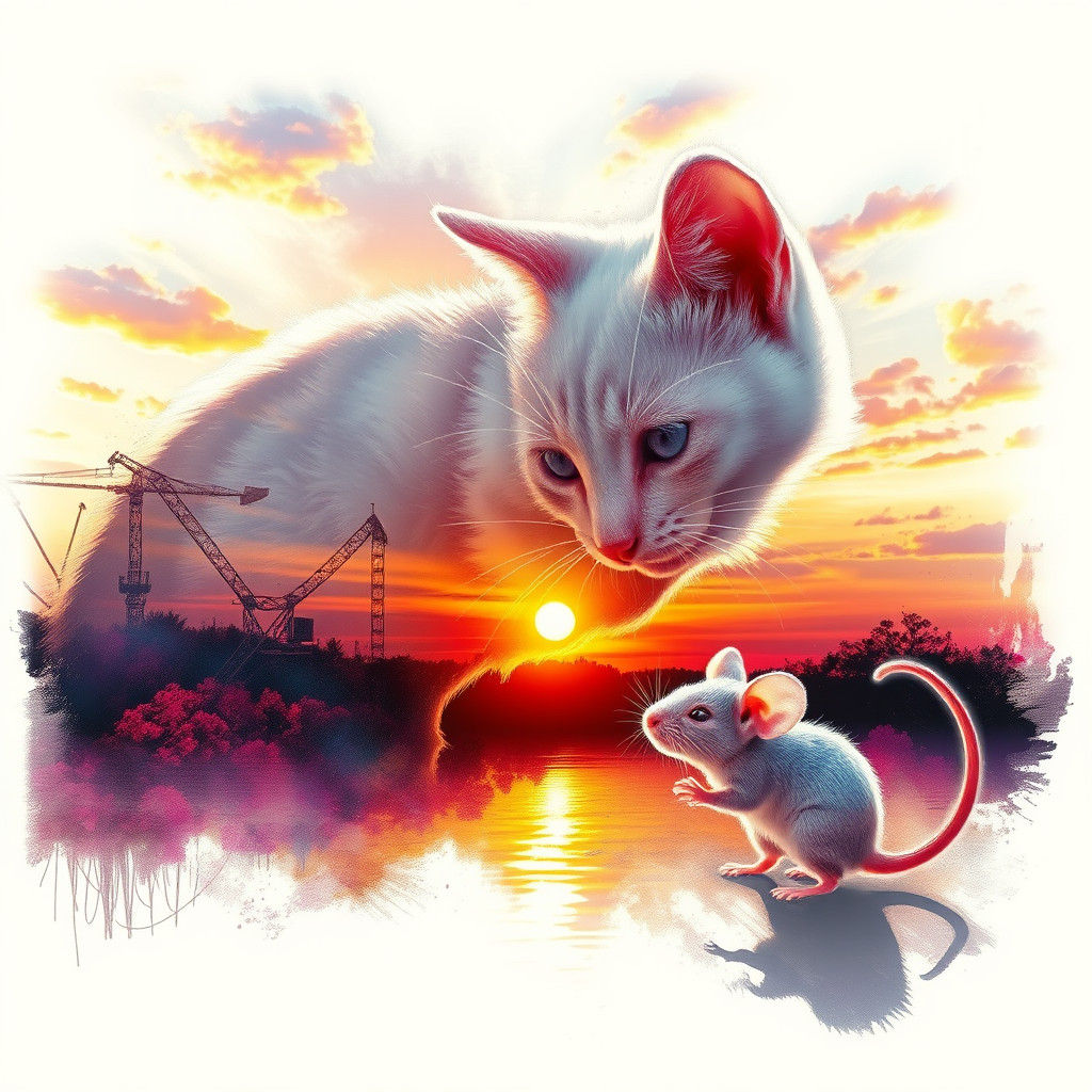 Kitten and Mouse Double Exposure Collage Illustration