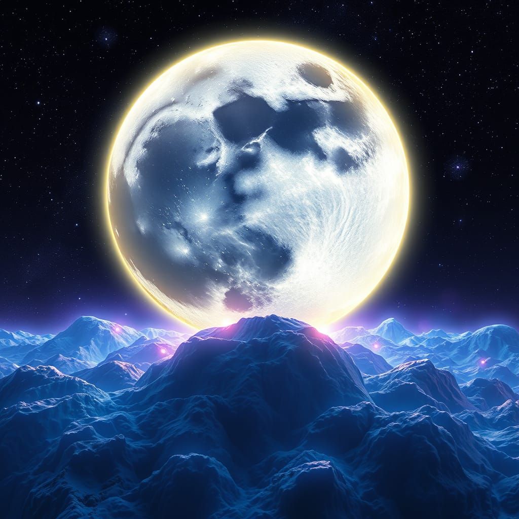 Glowing Moon in Cosmic Galaxy