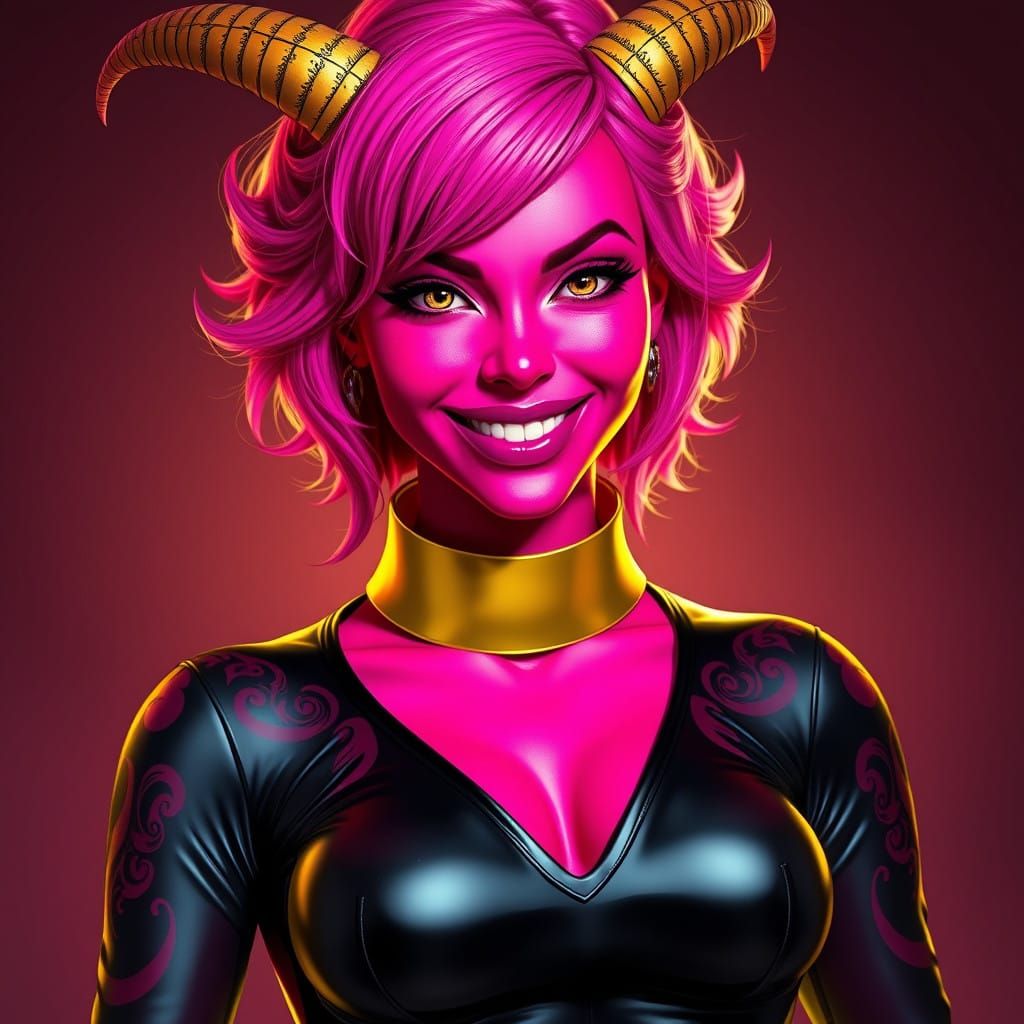 Cyberpunk Punk Woman in Crimson Skin and Pink Hair