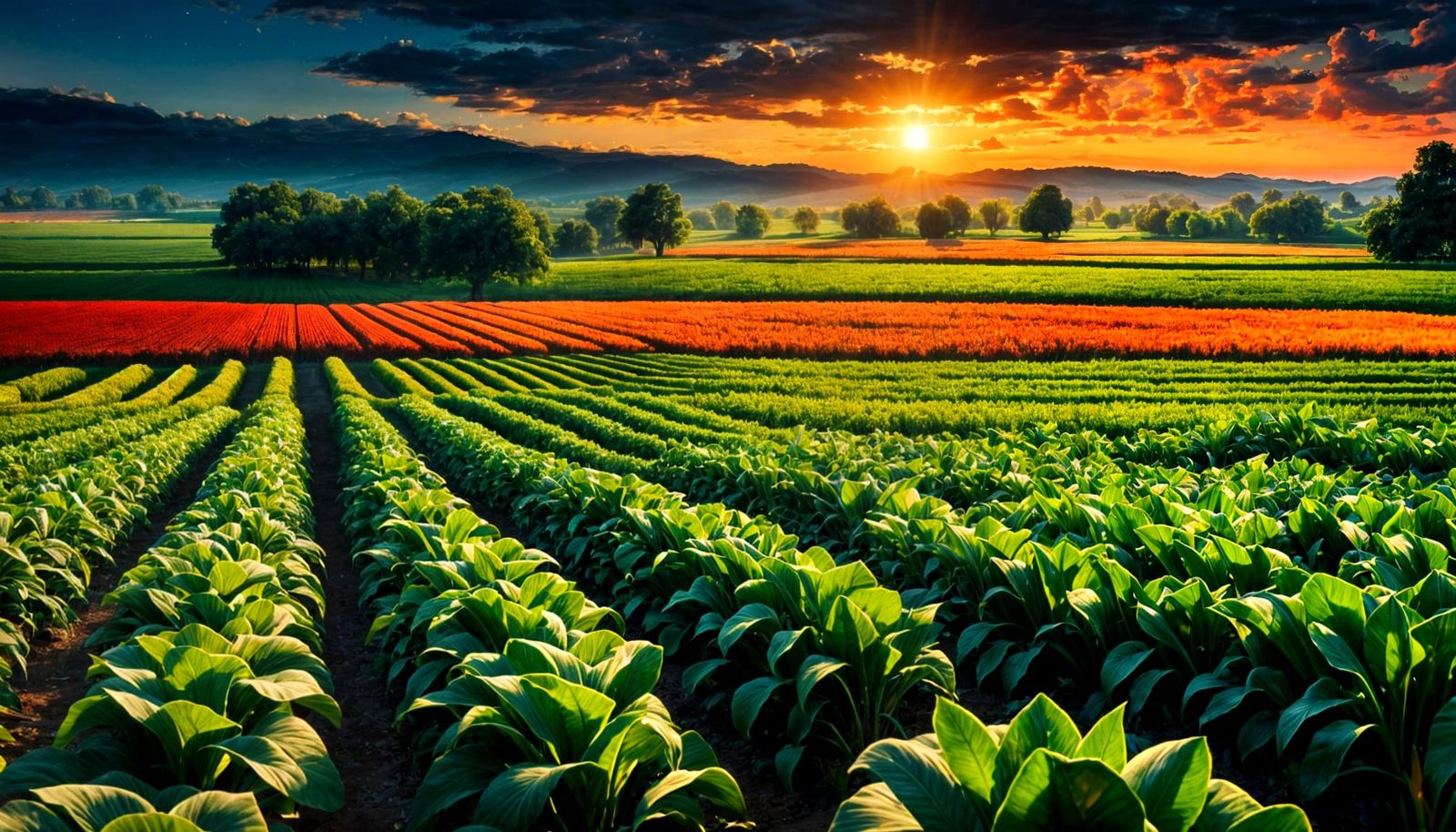 Sunset Over Crop Field in Photorealistic Style