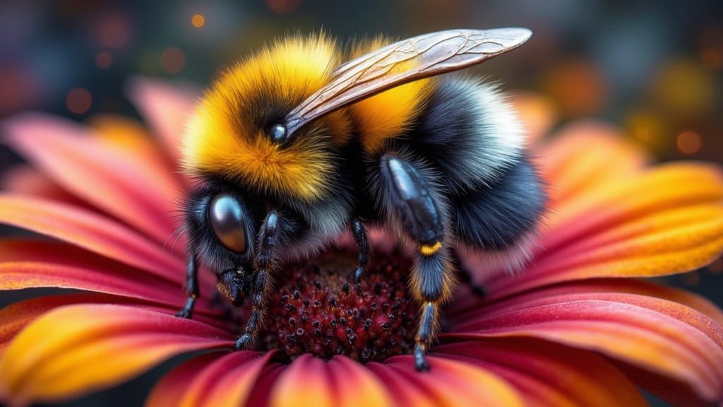 Sleeping Bumblebee in Black-Eyed Susan: Hyperrealistic Fanta...