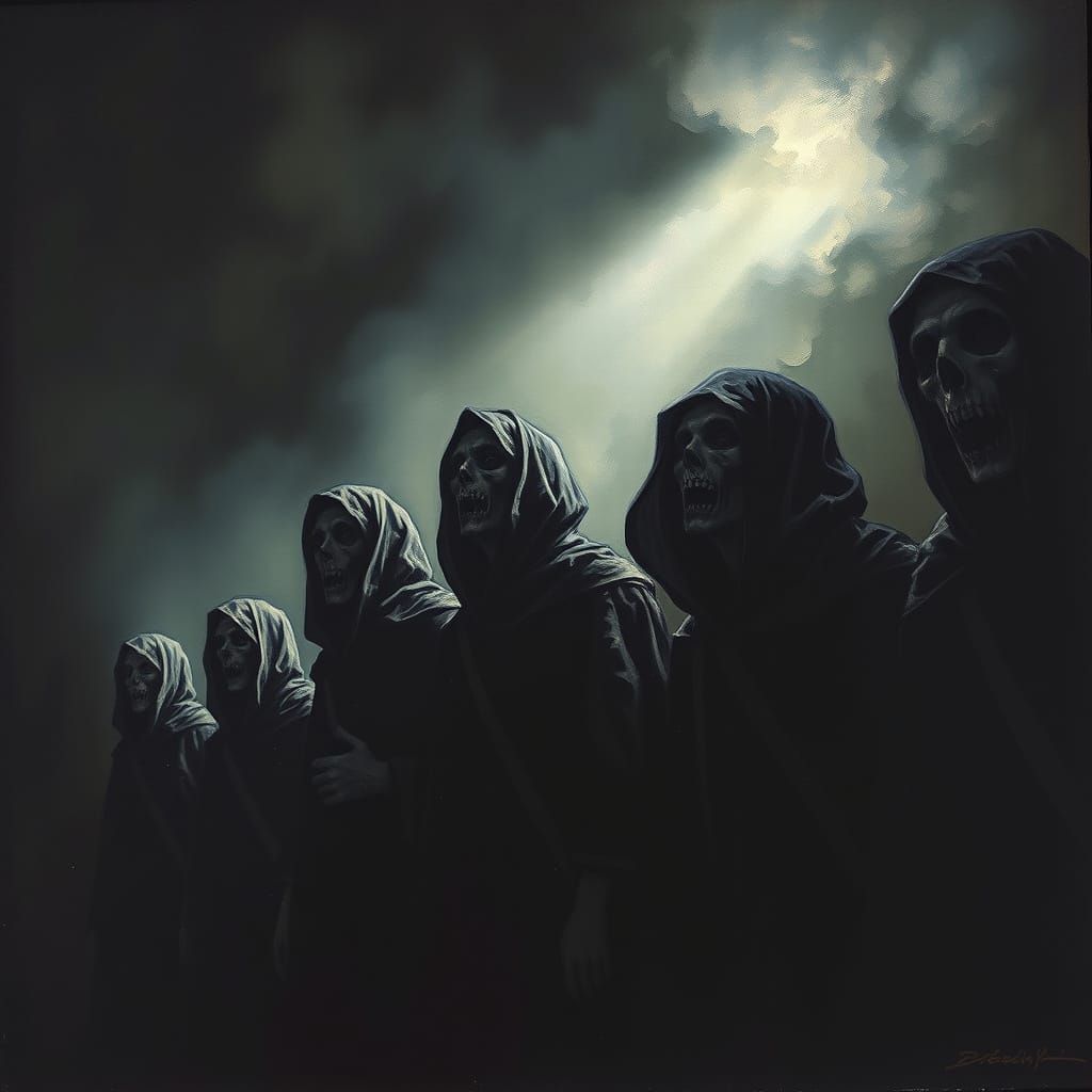 Ominous Figures in Dark, Oil Painting Style