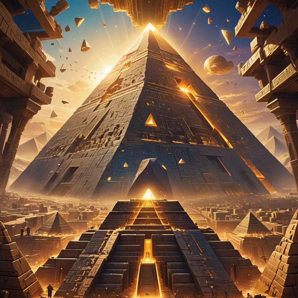 Upside-Down Pyramid with Glowing Hieroglyphics