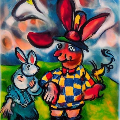 Surreal Rabbits in Dreamscape: Expressionist Style