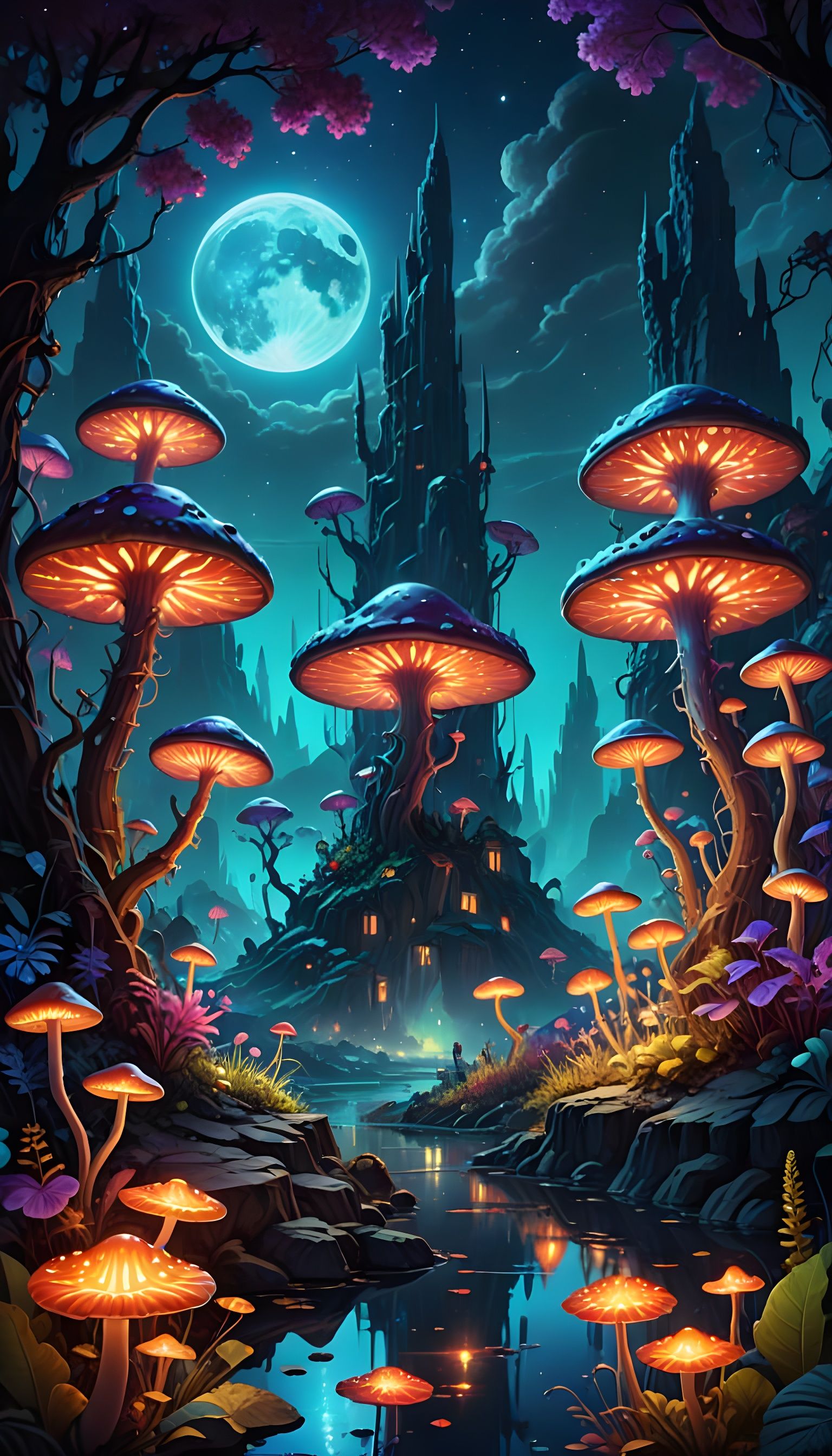 Surreal Cosmic Alien World at Night