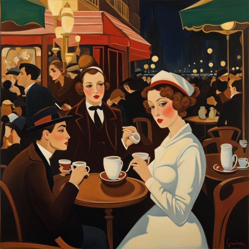 "Paris cafe by night"