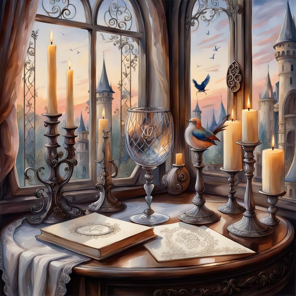 Old Castle Evening: Sketching and Watercolor Style