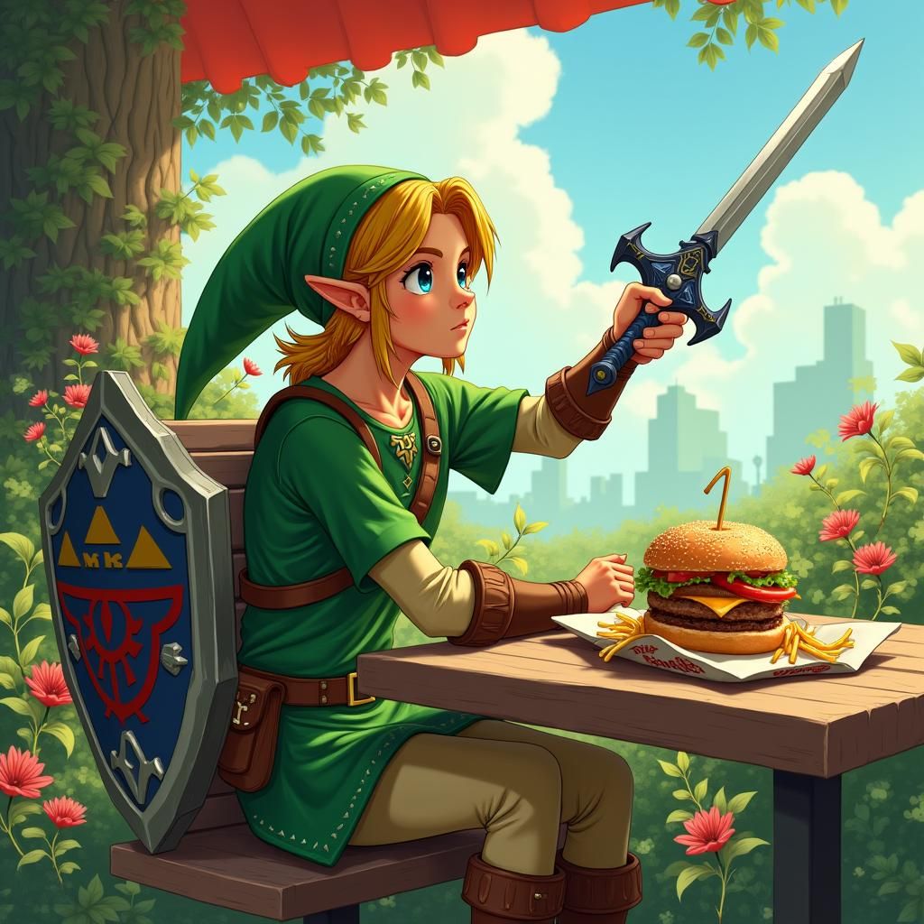 Link at McDonald's: Whimsical Fantasy Illustration