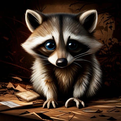 Sad Raccoon and Mouse in Alleyway