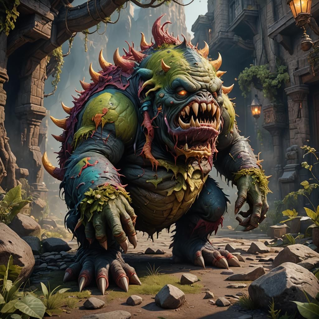 Fantastical Bum Monster Farting: Detailed Matte Painting