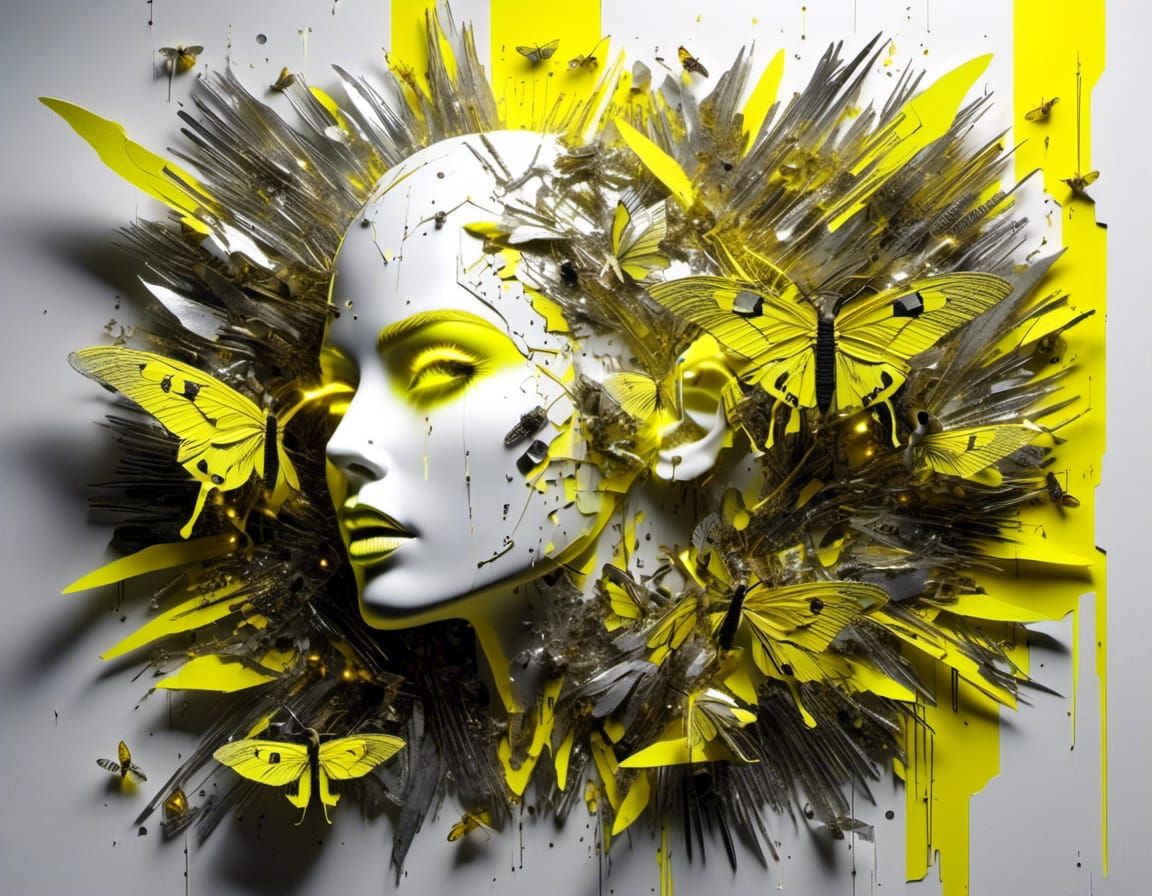 Cyberpunk Woman Crying Storm in Collage Art