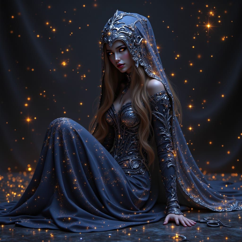 Atropos, Fate with Scissors in Dark Fantasy Style