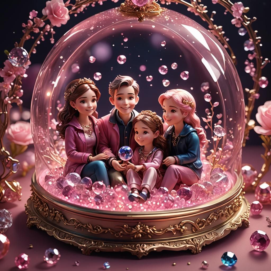 Happy Miniature Family in Glowing Jewelry Box