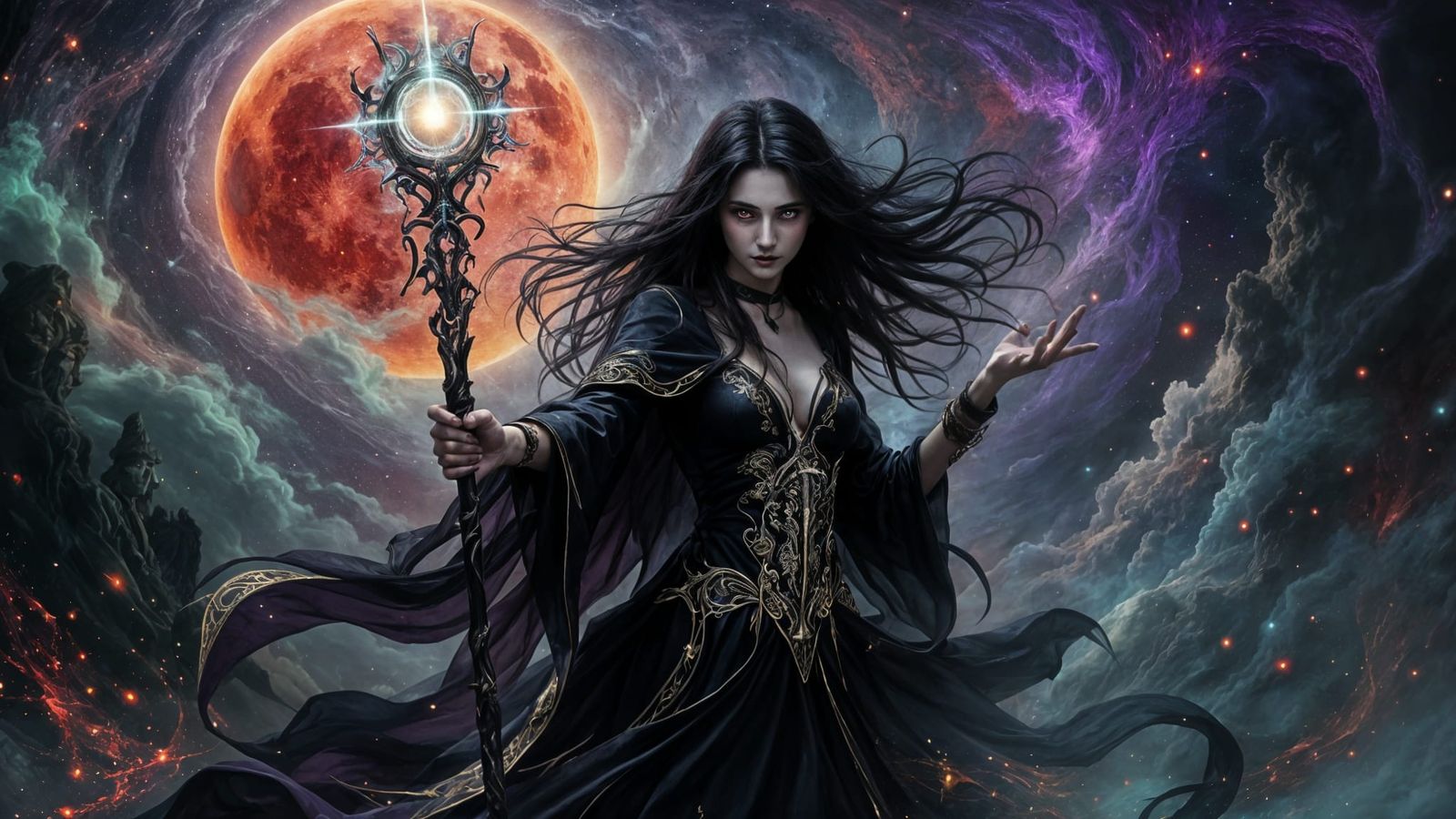 Vampire Sorceress Under a Blood Moon