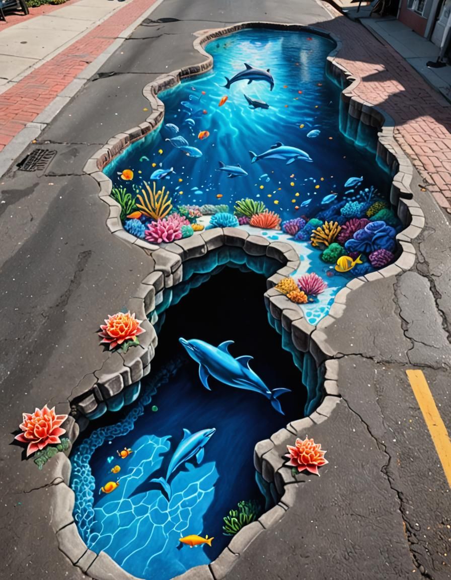 Surreal 3D Chalk Art of Underwater Scene