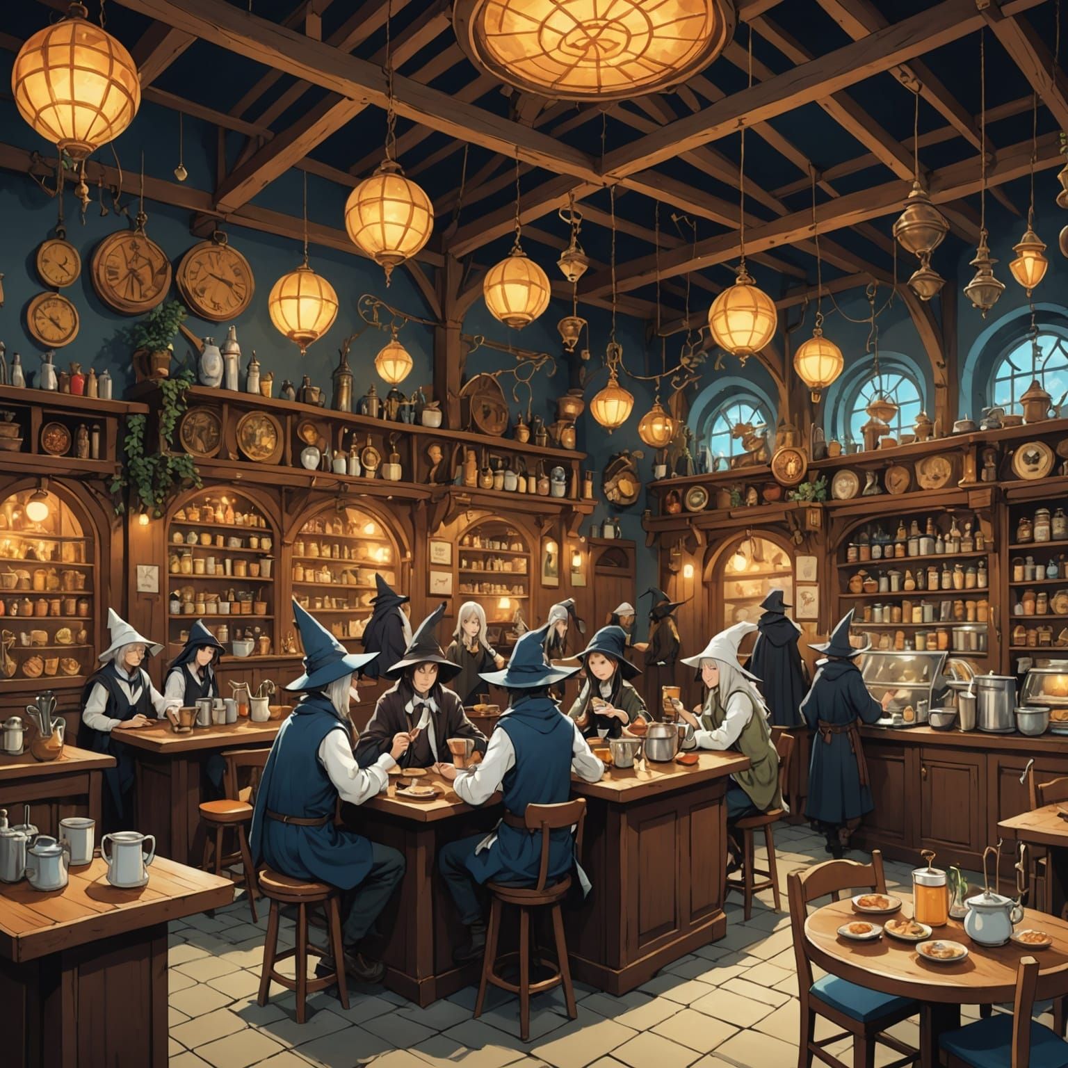 Mysterious Wizard Cafe in Anime Manga Style