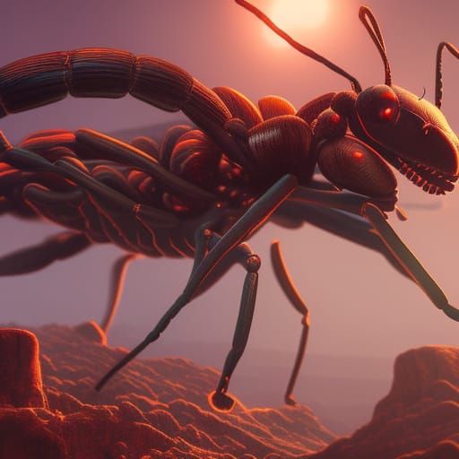 Giant Ant in Detailed Matte Painting Style