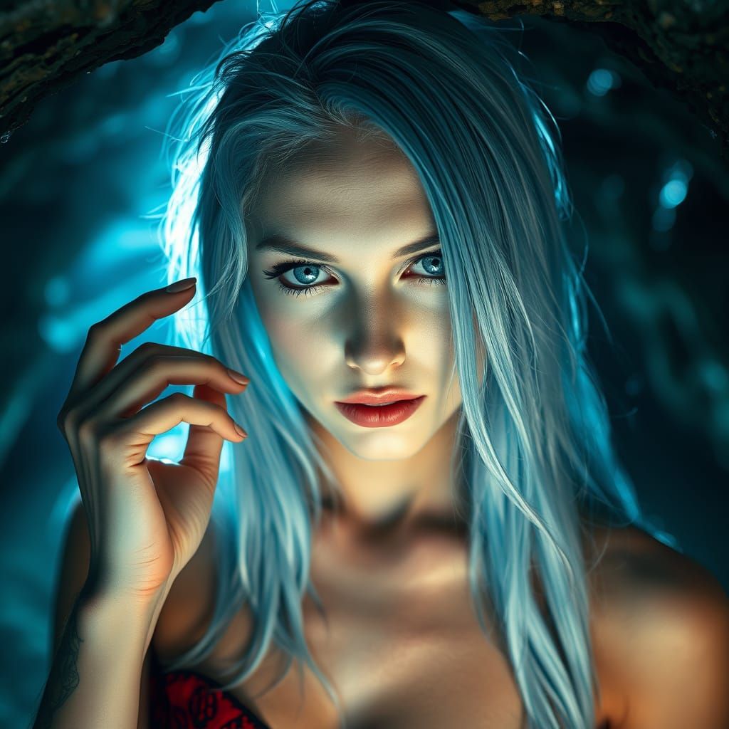 Enchanting Mermaid-Witch Portrait in Grotto