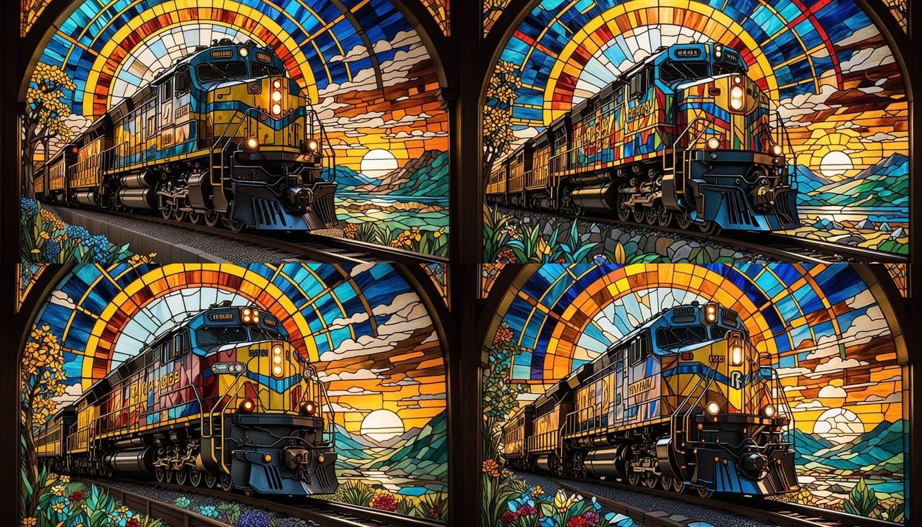 Union Pacific Train Art in Maximalist Stained Glass Style