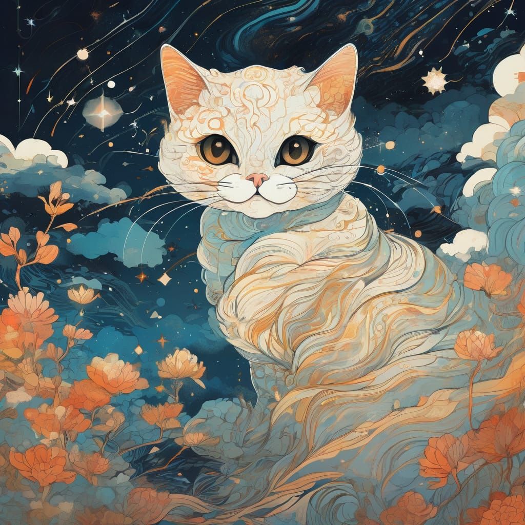 Enchanting Dark Whimsy Chibi Kitty Portrait