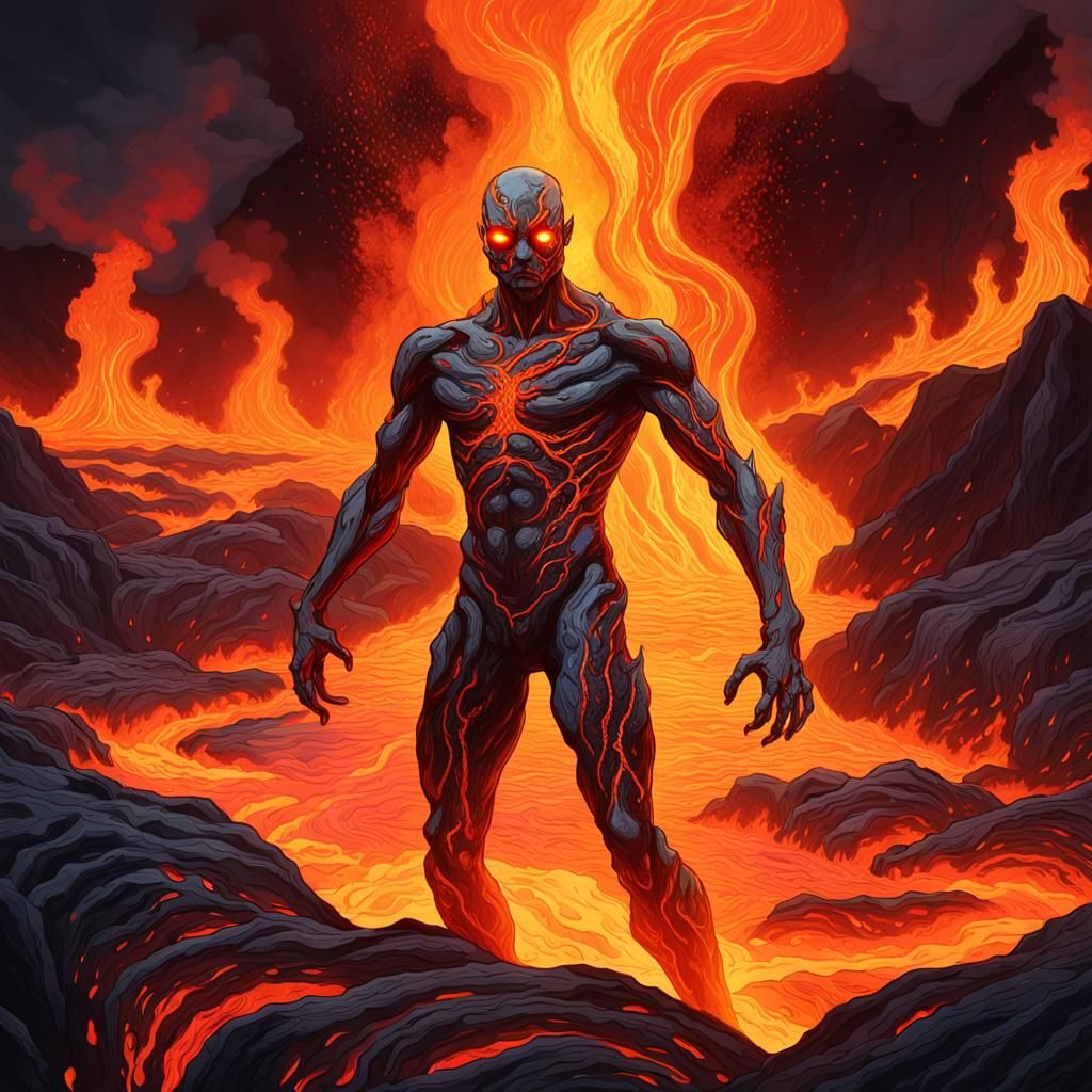 Molten Humanoid Figure in Dark Fantasy Illustration