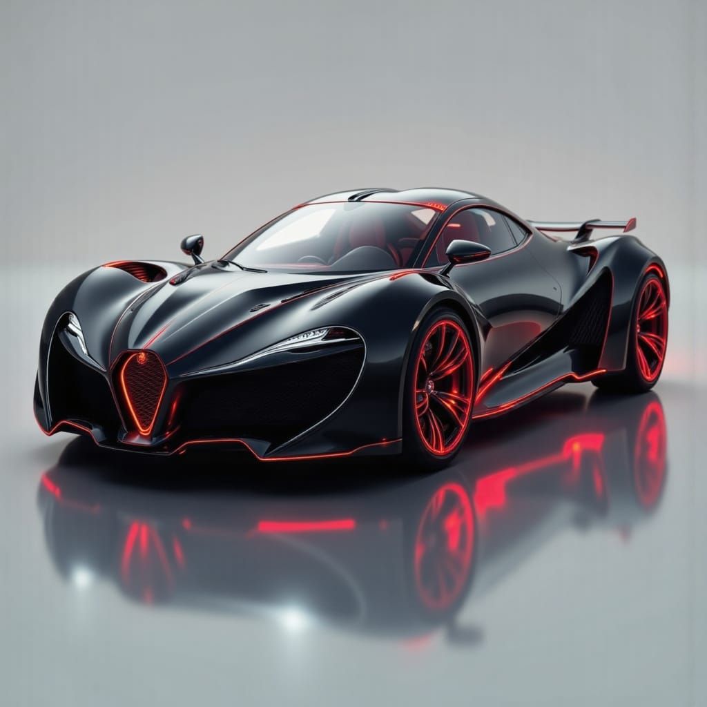 Futuristic 2125 Concept Car in Gloss Black and Red