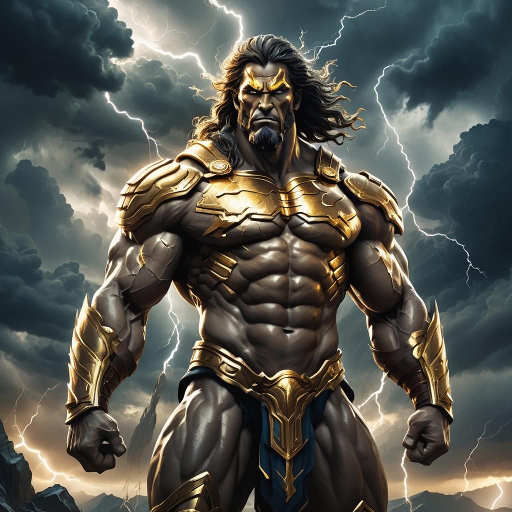 Powerful Titan in Stormy Landscape: Classical Art