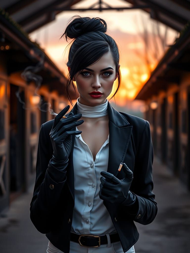 Ethereal Woman Smoking at Dawn: Hyperdetailed Portrait