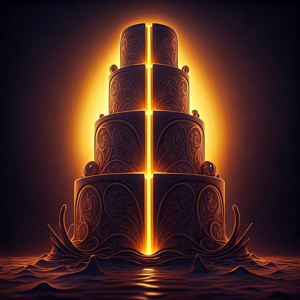 Desert Cake with Chocolate Waterfall in Art Nouveau Style