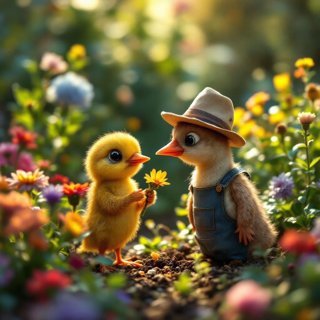 Baby Bird and Worm Build Birdhouse in Garden