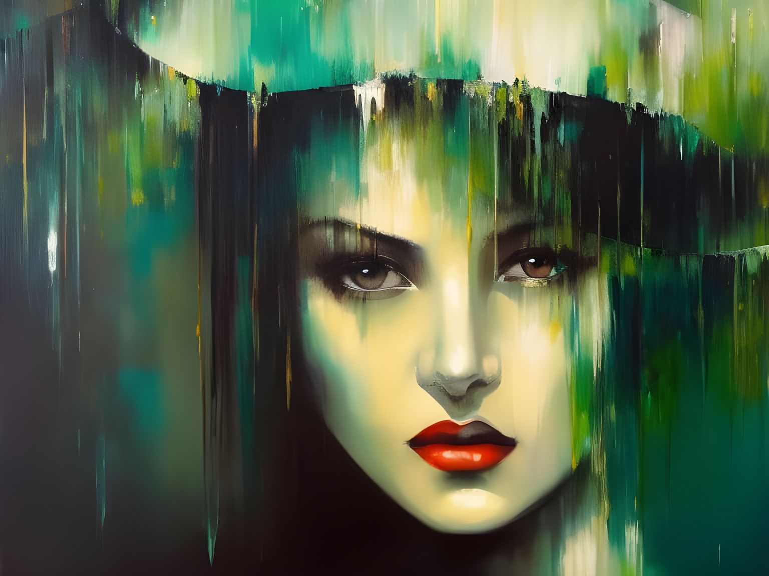 Ethereal Woman with Green Hat in Goth Art Style