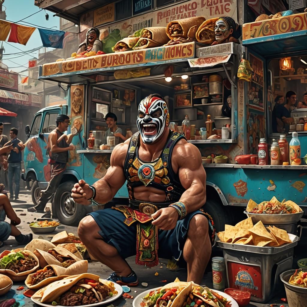 Mexican Wrestler's Taco Feast: A Detailed Masterpiece