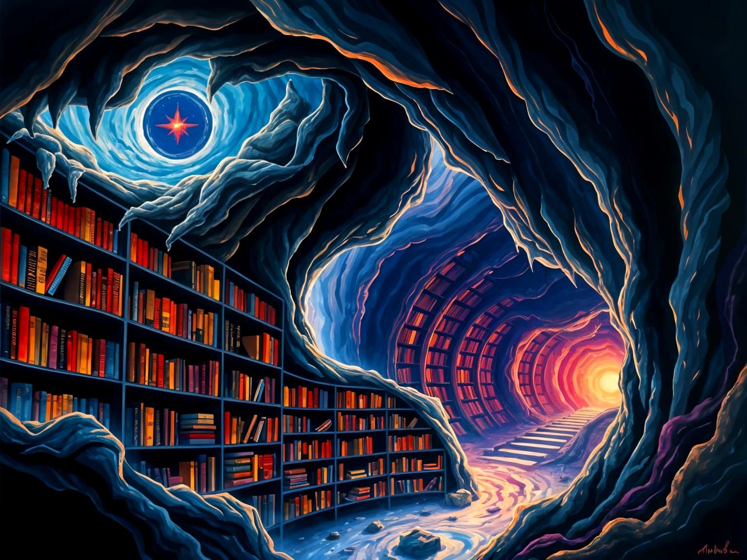 Ethereal Library in a Futuristic Timeless Realm