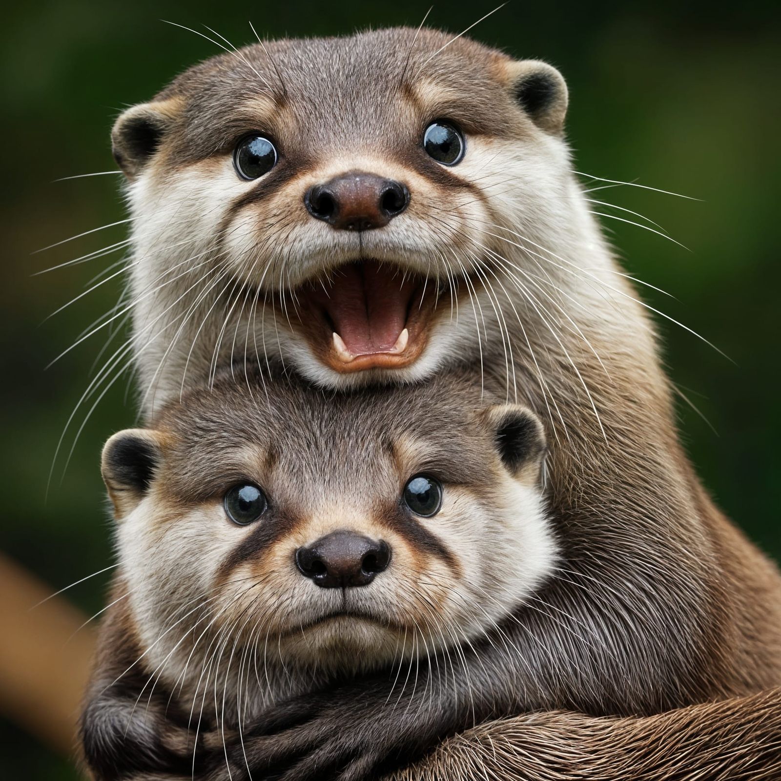 Playful Foxes Embrace Amidst Forest Foliage