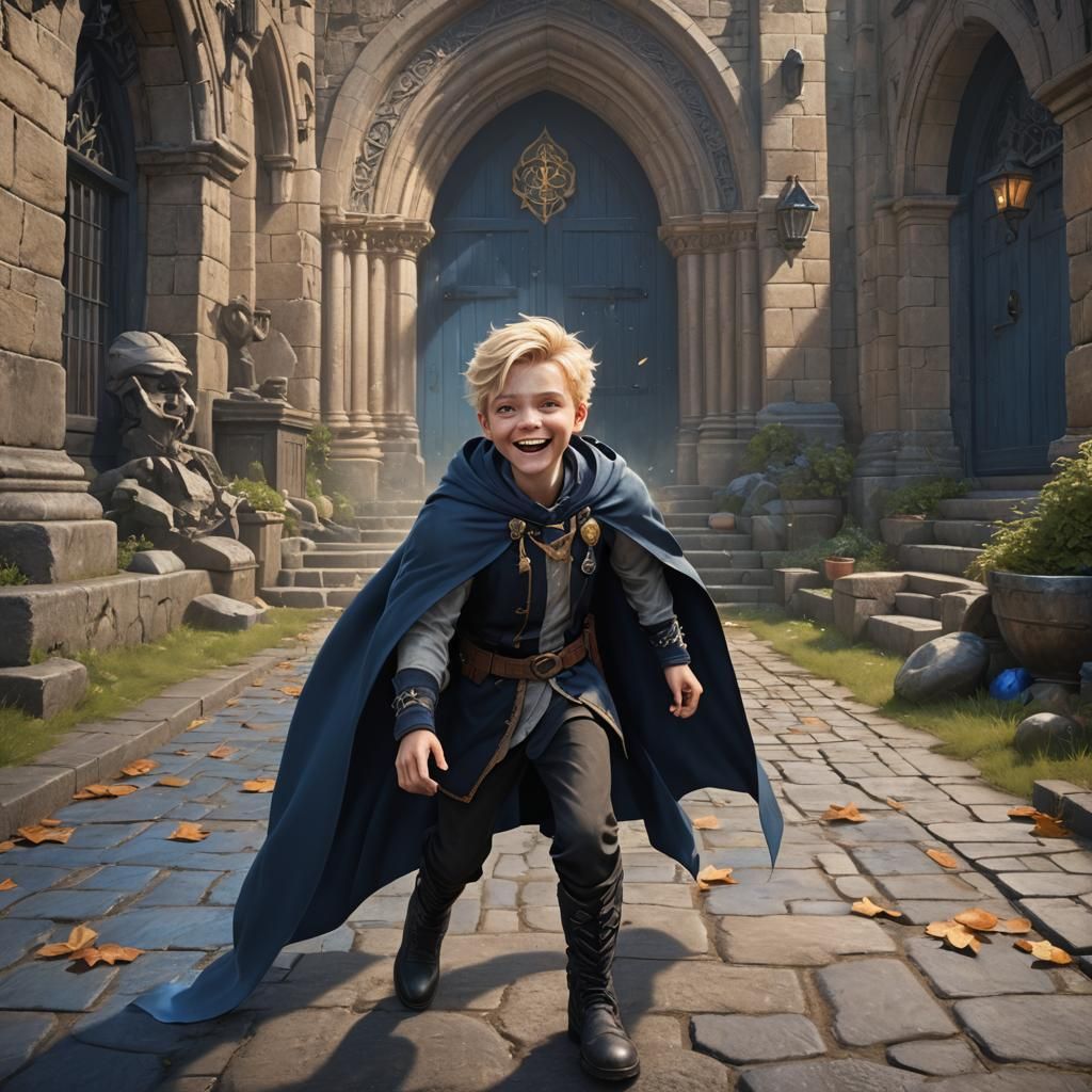 Teenage Boy in Blue Cape, Fantasy Art