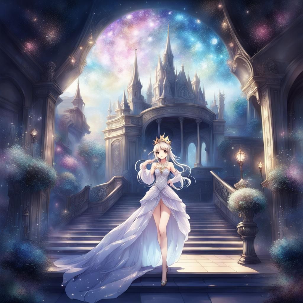 Elegant Anime Girl with Diamond Crown