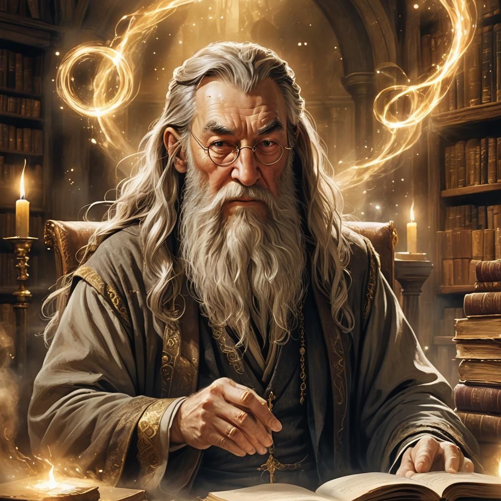 Magical Portrait of Professor with Mystical Orbs