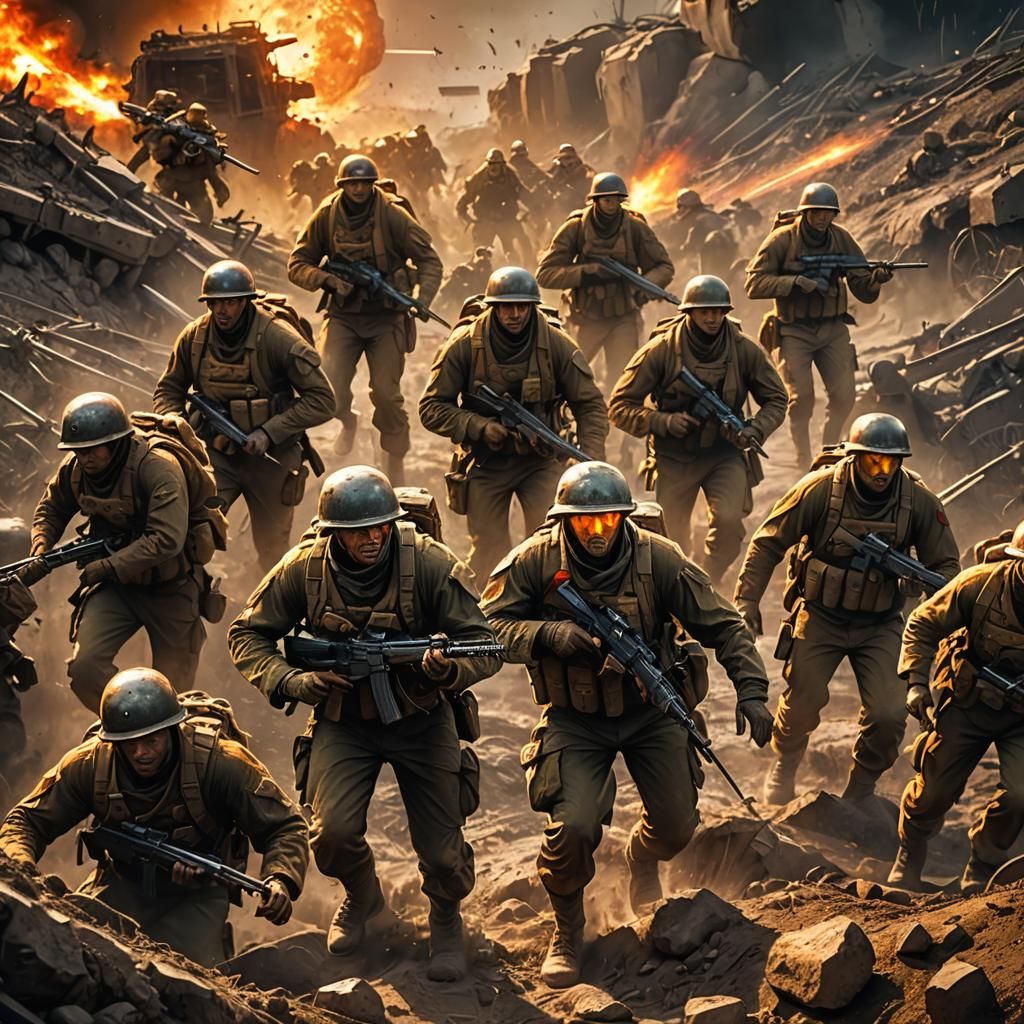 Dramatic Battlefield Scene in Digital Art Style