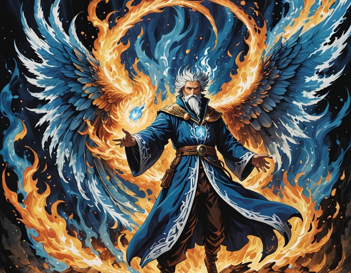 Fiery Phoenix Watched by Wizard