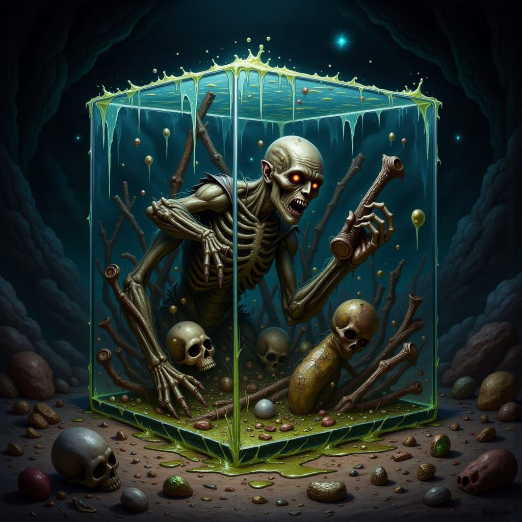Undead Zombie Trapped In Ooze Cube - RPG Concept Art